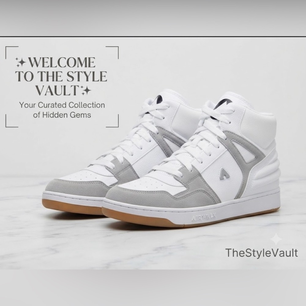 Airwalk White & Light Gray High-Top Sneakers with Gum Sole